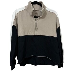 Gilly Hicks Black and Tan Zip Up‎ Sweater with Stand-Up Collar